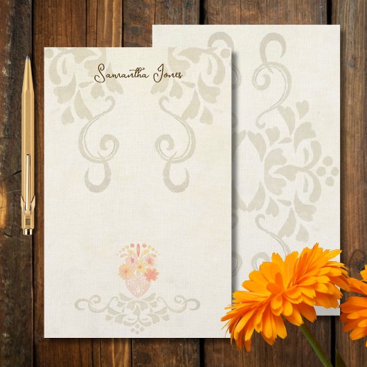 Rustic Baroque Floral Mexican Sacred Heart 便箋
