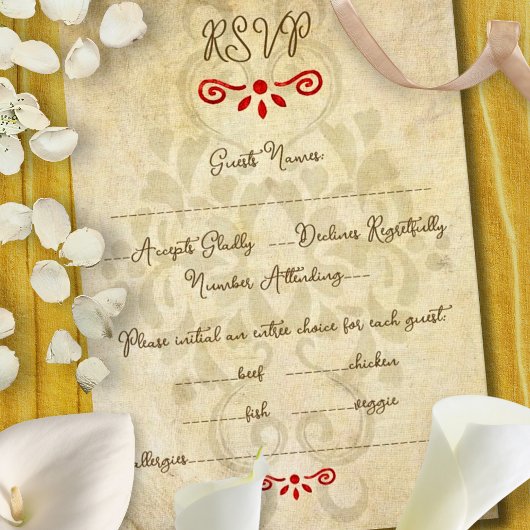 Rustic Baroque Floral Mexican Wedding 出欠カード