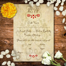 Rustic Baroque Floral Mexican Wedding 出欠カード
