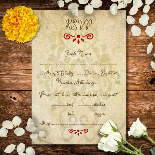 Rustic Baroque Floral Mexican Wedding 出欠カード