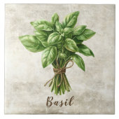 Rustic Basil Herb Spice Faux Ceramic Tile タイル (正面)