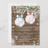 Rustic Bauble Blue Pink Christmas Gender Reveal 招待状 (正面)