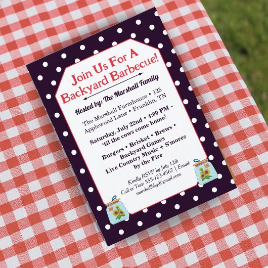 Rustic BBQ Mason Jar Invitation Country Picnic 招待状