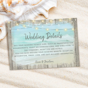 Rustic Beach Wood String Lights Wedding Details エンクロージャーカード