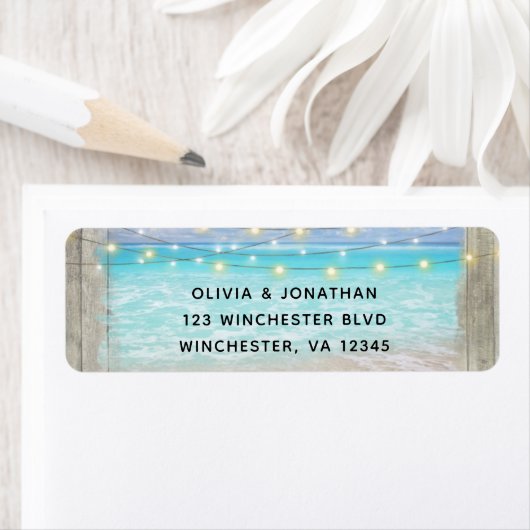 Rustic Beach Wood Wedding Return Address ラベル (インサイチュ)
