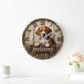 Rustic Beagle Welcome Farmhouse ラージ壁時計 (ホーム)