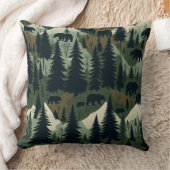 Rustic Bear and Forest Scene クッション (ブランケット)