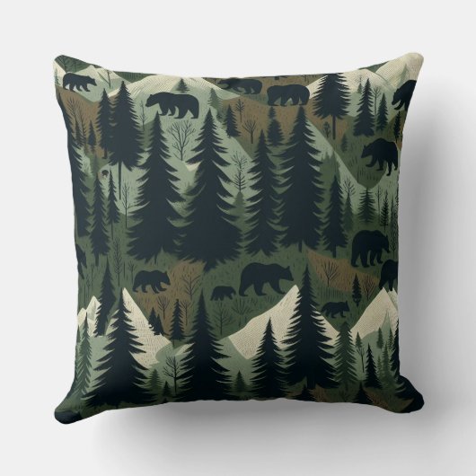 Rustic Bear and Forest Scene クッション (裏面)