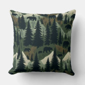 Rustic Bear and Forest Scene クッション (正面)