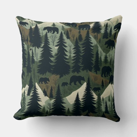 Rustic Bear and Forest Scene クッション (正面)