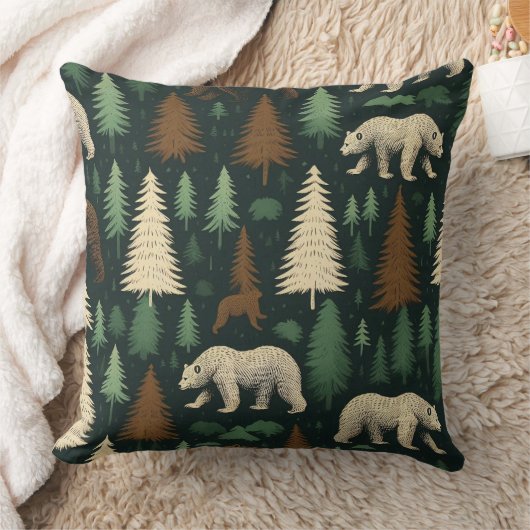 Rustic Bear and Forest Scene クッション (ブランケット)