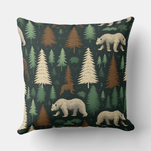 Rustic Bear and Forest Scene クッション (裏面)