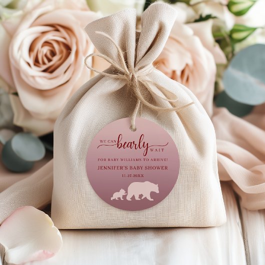 Rustic Bear Baby Shower Pink Forest Theme フェイバータグ