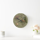 Rustic Bear Forest Deer Moose Eagle Watercolor ラウンド壁時計 (ホーム)