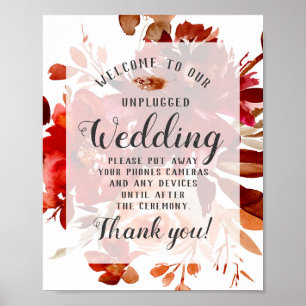 Rustic Beauty Floral Unplugged Wedding Table Sign ポスター