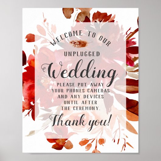 Rustic Beauty Floral Unplugged Wedding Table Sign ポスター (正面)