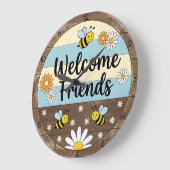 Rustic Bee Welcome Friends ラージ壁時計 (傾斜)
