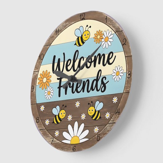 Rustic Bee Welcome Friends ラージ壁時計 (傾斜)