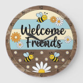 Rustic Bee Welcome Friends ラージ壁時計 (正面)