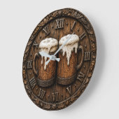 Rustic Beer Mug Bar Decor Man Cave Gift ラージ壁時計 (傾斜)