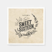 Rustic Beige Cowgirl Floral Sweet Sixteen Birthday スタンダードカクテルナプキン (正面)