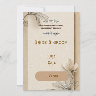 Rustic Beige Floral ウェディング インビテーション