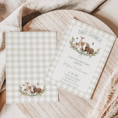 Rustic Beige Gingham Woodland Baby Shower 招待状