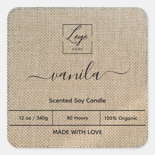 Rustic beige linen Add Your Logo   スクエアシール (正面)