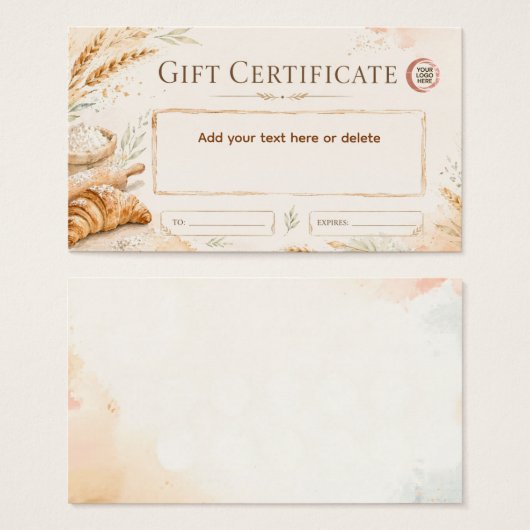 Rustic beige watercolor bakery gift certificate  (正面&裏面)