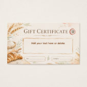 Rustic beige watercolor bakery gift certificate  (正面)