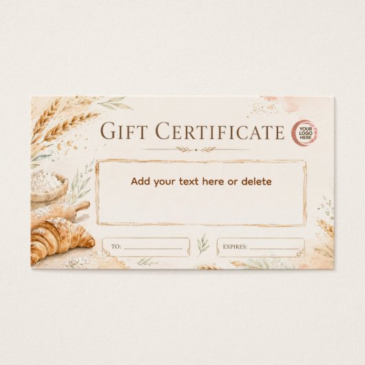 Rustic beige watercolor bakery gift certificate  (正面)