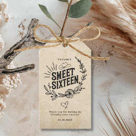Rustic Beige Western Floral Sweet Sixteen Birthday ギフトタグ