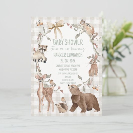 Rustic Beige Woodland Baby Shower Invitation 招待状 (スタンド正面)