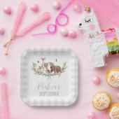 Rustic Beige Woodland Baby Shower Paper Plate ペーパープレート (パーティー)