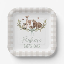 Rustic Beige Woodland Baby Shower Paper Plate ペーパープレート