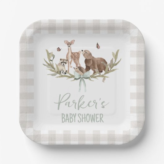 Rustic Beige Woodland Baby Shower Paper Plate ペーパープレート (正面)