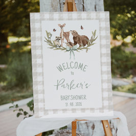Rustic Beige Woodland Baby Shower Welcome Sign フォトプリント