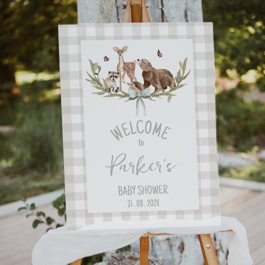 Rustic Beige Woodland Baby Shower Welcome Sign フォトプリント