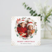 Rustic Berries Floral Merry Christmas Photo Square シーズンカード (スタンド正面)