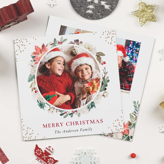 Rustic Berries Floral Merry Christmas Photo Square シーズンカード