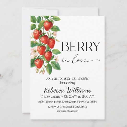 Rustic Berry in Love Strawberry Bridal Shower 招待状 (正面)