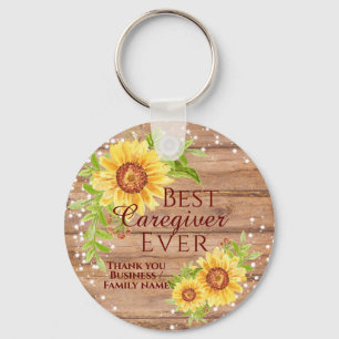 Rustic Best Caregiver Floral Sunflower キーホルダー