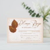 Rustic Birch Bark Carved Heart Autumn Leaves 出欠カード (スタンド正面)