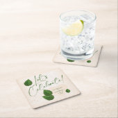 Rustic Birch Bark Carved Heart with Leaves スクエアペーパーコースター (インサイチュ)