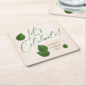 Rustic Birch Bark Carved Heart with Leaves スクエアペーパーコースター (アングル)