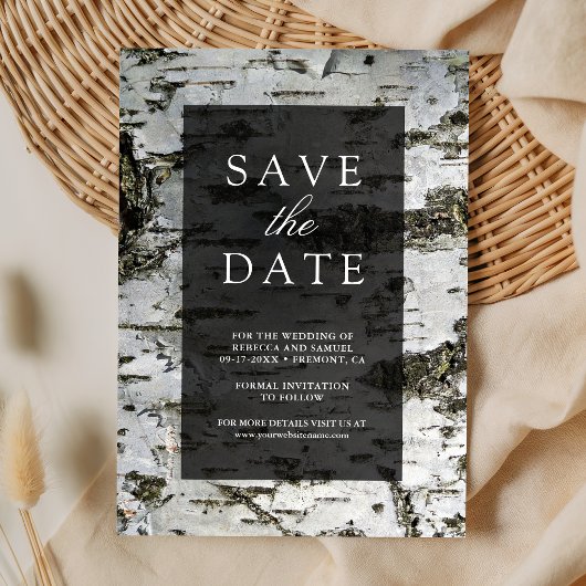 Rustic Birch Tree Bark Modern Wedding セーブザデート