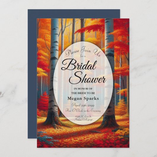  Rustic Birch Tree Fall Forest Bridal Shower 招待状 (正面/裏面)