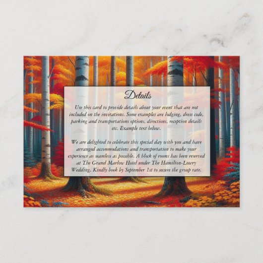  Rustic Birch Tree Fall Wedding エンクロージャーカード (正面)