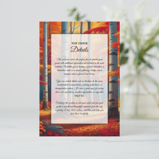 Rustic Birch Tree Fall Wedding エンクロージャーカード (スタンド正面)