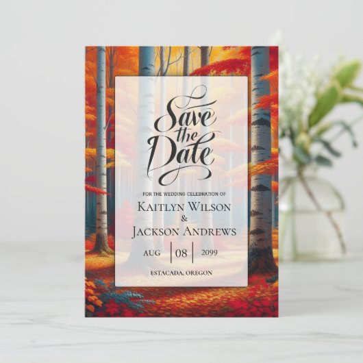 Rustic Birch Tree Fall Wedding セーブザデート (スタンド正面)